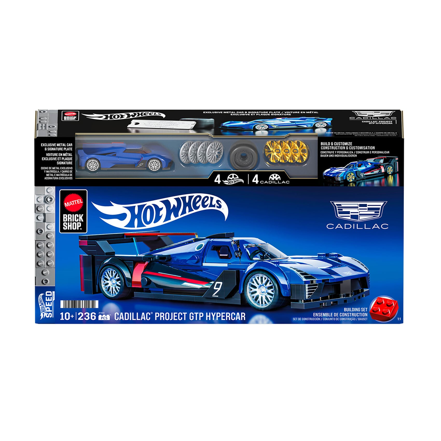 Колекційна машинка-конструктор Hot Wheels Brick Shop Speed Cadillac, від 10 років, 236 деталей (JFR89)